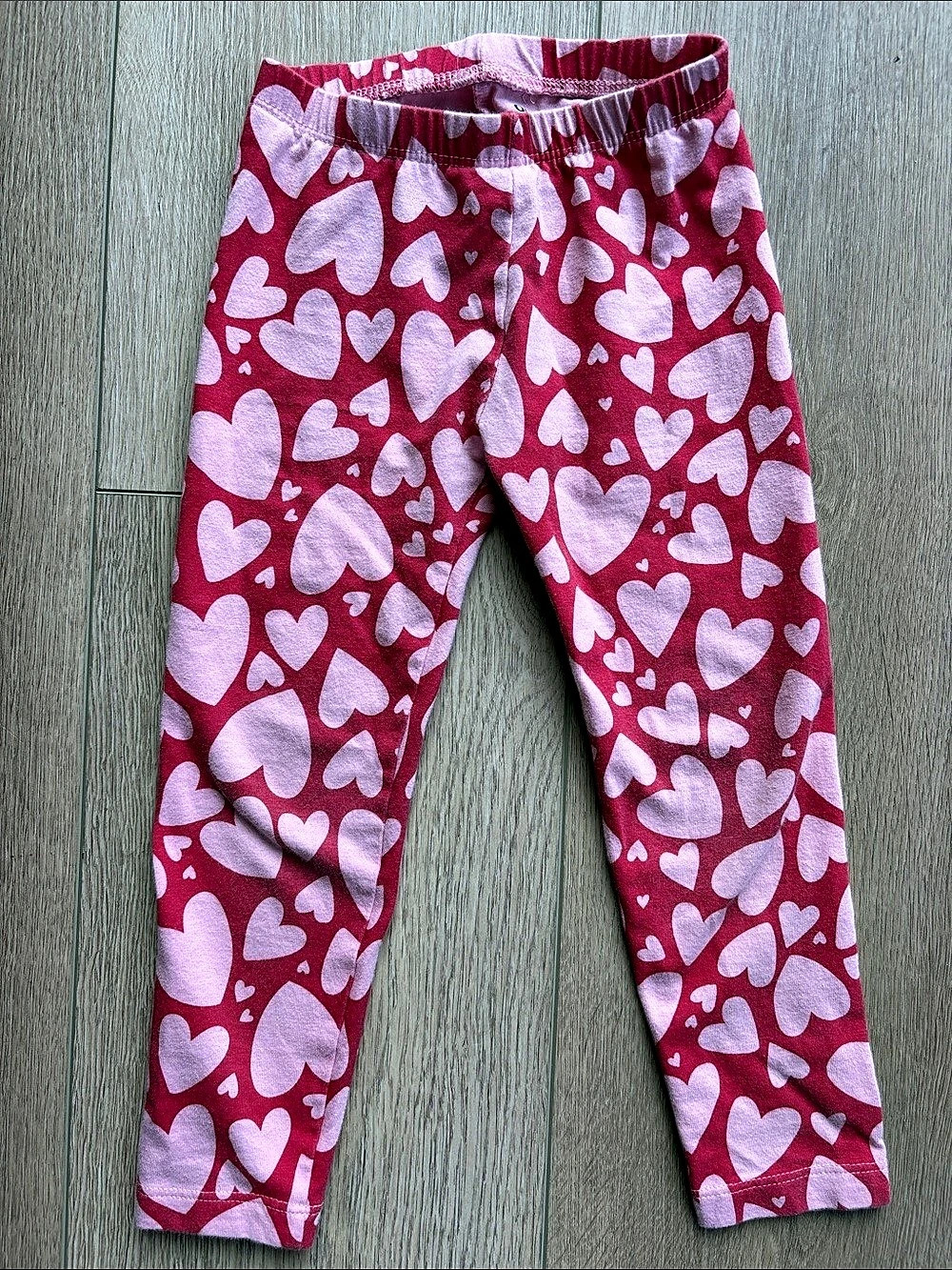 Kids Pink & Red Heart Print Leggings